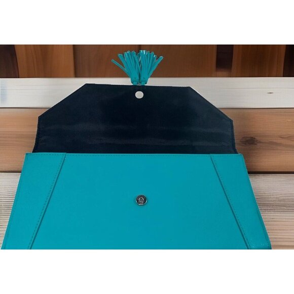 Chi‎ Turquoise Blue 13" Leatherette Evelope Tassels Clutch Hot Iron Case - Picture 7 of 7